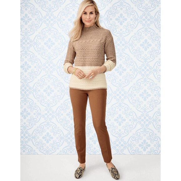 NWT Talbots Women’s XLP Marl Block Cable Knit Mock Neck Sweater Brown Tan XL - Picture 2 of 9